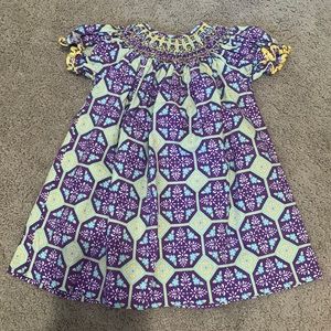 Purple and green smocked dress